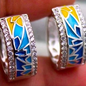 New Enamel Hoop Art Deco Earrings